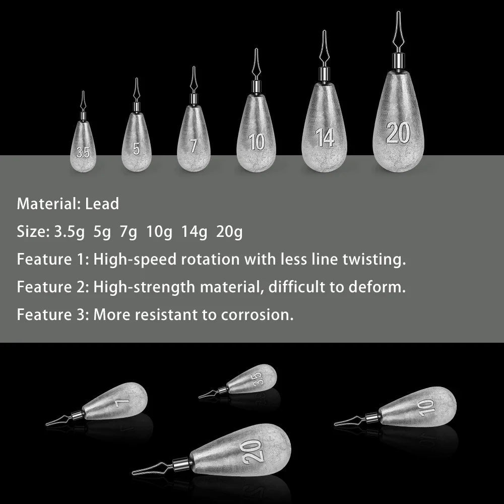 PROBEROS 10pcs/box Drop Shape Fishing Sinker 3.5g-5g-7g-10g-14g-20g Drop Shot Weights & Pencil Sinkers Tackle Wholesale Wild Frontier Gear LLC