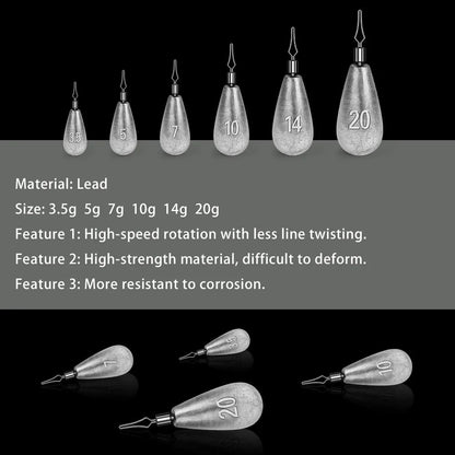 PROBEROS 10pcs/box Drop Shape Fishing Sinker 3.5g-5g-7g-10g-14g-20g Drop Shot Weights & Pencil Sinkers Tackle Wholesale Wild Frontier Gear LLC