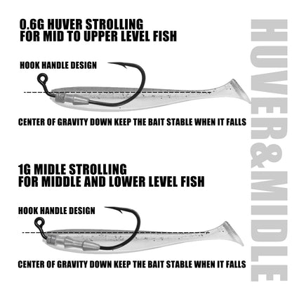 5pcs Fishing Weighted Worm Hooks For Soft Plastics Lures, Jig Head Hooks, Barbed Crank Hooks For Freshwater Saltwate