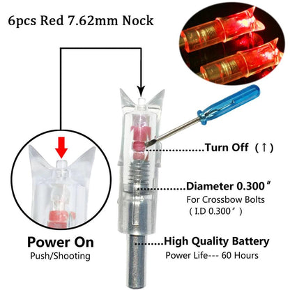 5/6pcs Archery LED Lighted Nocks Fit 7.6mm Universal Arrow Shaft Glowing Tail Carbon Crossbow Bolts Hunting Shooting Accessories - Wild Frontier Gear LLC