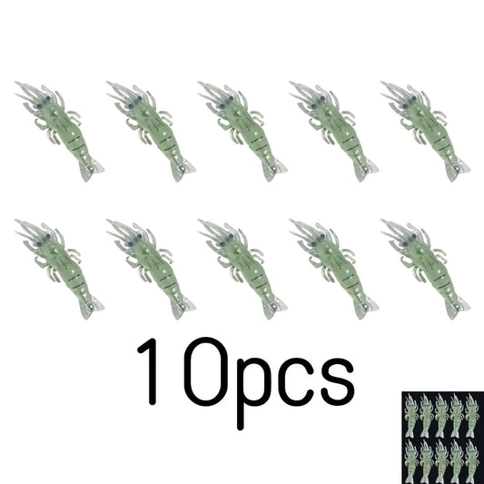 Luminous Shrimp Silicone Artificial Bait 10pcs 4cm Soft Shrimp Lure Worms With Hooks Carp Wobbler Sea Fishing Tackle Accessories