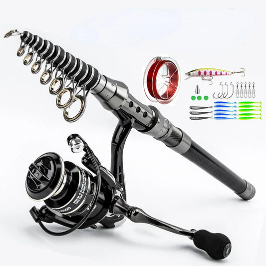 Portable Carbon Fiber Fishing Rod and Reel Combo Set for Catching Large Bass with Accessories - Wild Frontier Gear LLC