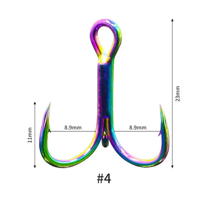 FLYSAND 10Pcs/Box Treble Fishing Hook Stainless Steel Saltwater Freshwater Colourful Rainbow Anchor Three Hooks #4 #6 #8 #10