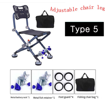 Portable Fishing Chair Folding Fish Chair 180 Degree Adjustable Backrest Four-leg Recliner Aluminum Alloy Camping Chair Stool - Wild Frontier Gear LLC