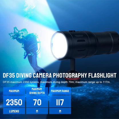 Trustfire DF35 Diving Flashlight 2350 Lumens Led Spotlight Flood Uv/Red/White Light Underwater Lamp For Scuba Cave Dive Camera P