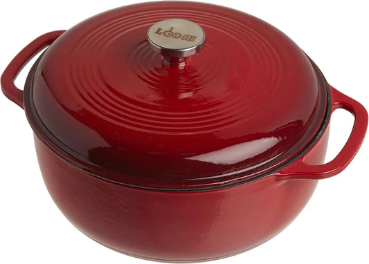 Lodge 6 Quart Enameled Cast Iron Dutch Oven with Lid – Dual Handles – Oven Safe up to 500° F or on Stovetop - Use to Marinate Wild Frontier Gear LLC