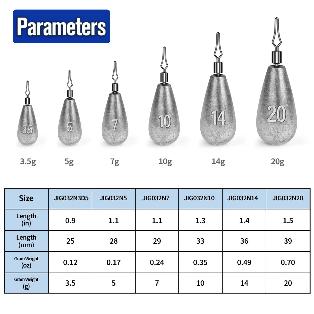 PROBEROS 10pcs/box Drop Shape Fishing Sinker 3.5g-5g-7g-10g-14g-20g Drop Shot Weights & Pencil Sinkers Tackle Wholesale Wild Frontier Gear LLC