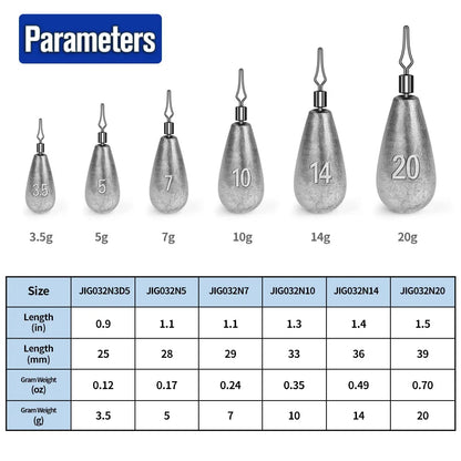 PROBEROS 10pcs/box Drop Shape Fishing Sinker 3.5g-5g-7g-10g-14g-20g Drop Shot Weights & Pencil Sinkers Tackle Wholesale Wild Frontier Gear LLC