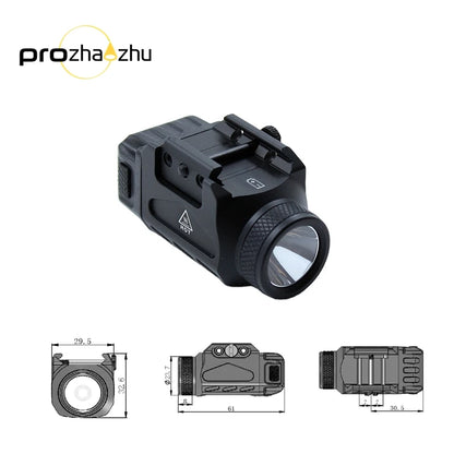 Mini Tactical Flashlight Aluminum Adjustable Rails 500 Lumen IPX5 CR123A 3/4 Hours 9mm Caliber Pistol Mounted Weaponlight