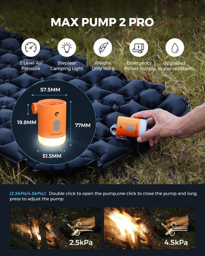 FLEXTAILGEAR MAX PUMP 2 PRO - Portable Air Pump Electric Inflator with Camping Light and Emergency Power Supply for Outdoors Wild Frontier Gear LLC