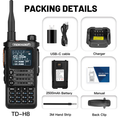 2nd Gen TIDRADIO TD H8 10W Profession Walkie Talkie Long Range  Emergency Radio Portable Two Way Radio Receiver HAM GMRS