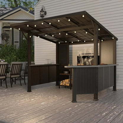 10x10 FT hardtop barbecue pavilion with iron sloping roof, side frame and extended countertop, durable barbecue shed Wild Frontier Gear LLC
