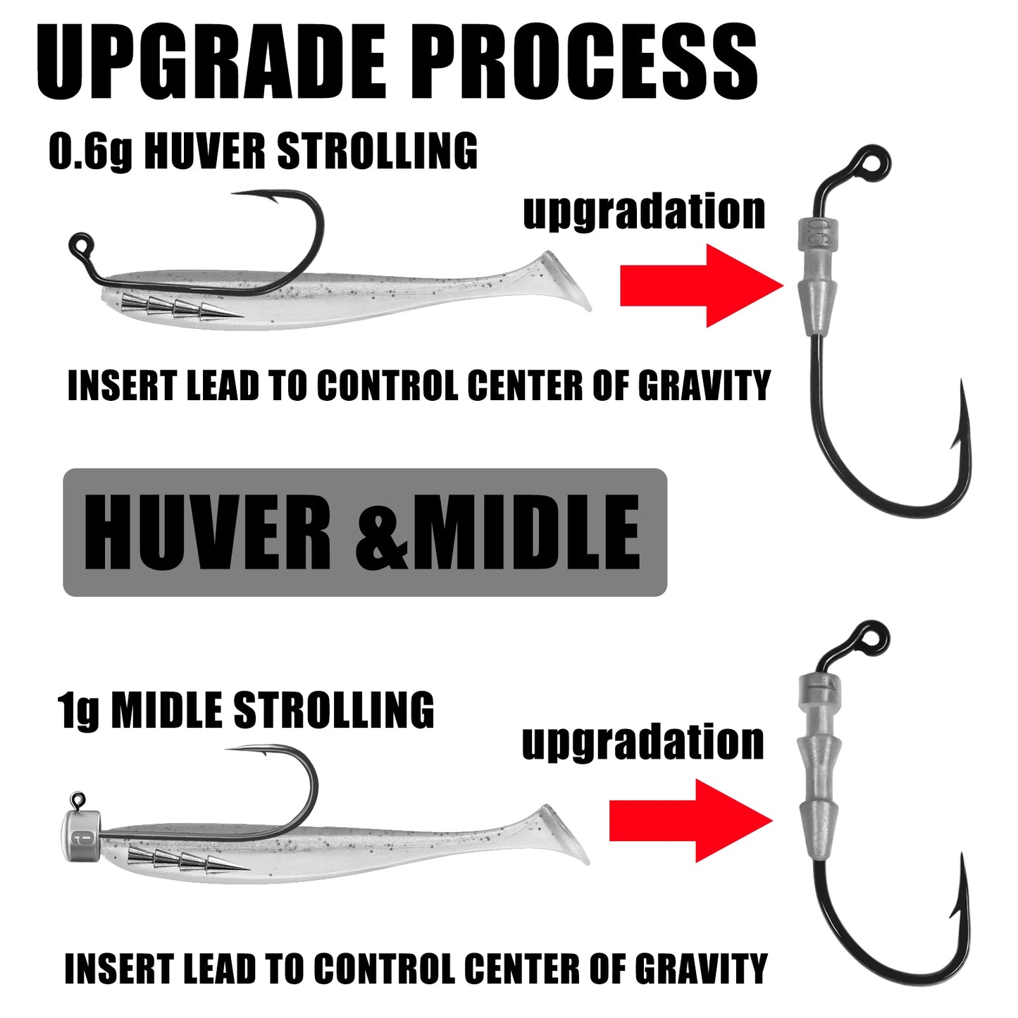 5pcs Fishing Weighted Worm Hooks For Soft Plastics Lures, Jig Head Hooks, Barbed Crank Hooks For Freshwater Saltwate