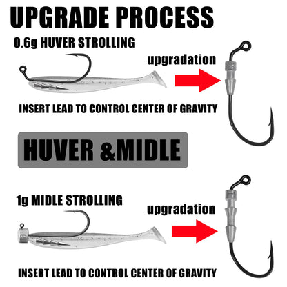 5pcs Fishing Weighted Worm Hooks For Soft Plastics Lures, Jig Head Hooks, Barbed Crank Hooks For Freshwater Saltwate