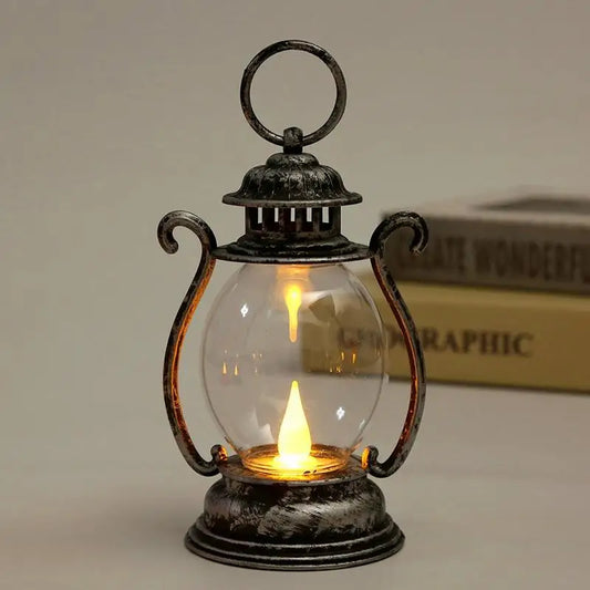 LED Vintage Lantern small oil lamp portable horse light Battery Powered Camping Hanging Lanterns atmosphere decoration wind lamp
