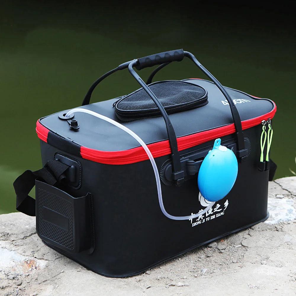 Portable EVA Thicken Waterproof Zipper Fishing Box Portable Folding Bag for Live Fish Bucket, Fishing Tackle with Shoulder Strap - Wild Frontier Gear LLC
