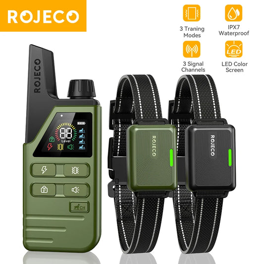 ROJECO Electric Dog Training Collar Remote Control Rechargeable Training Collar For Pet Dog Puppy Bark Control Stop Shock Collar