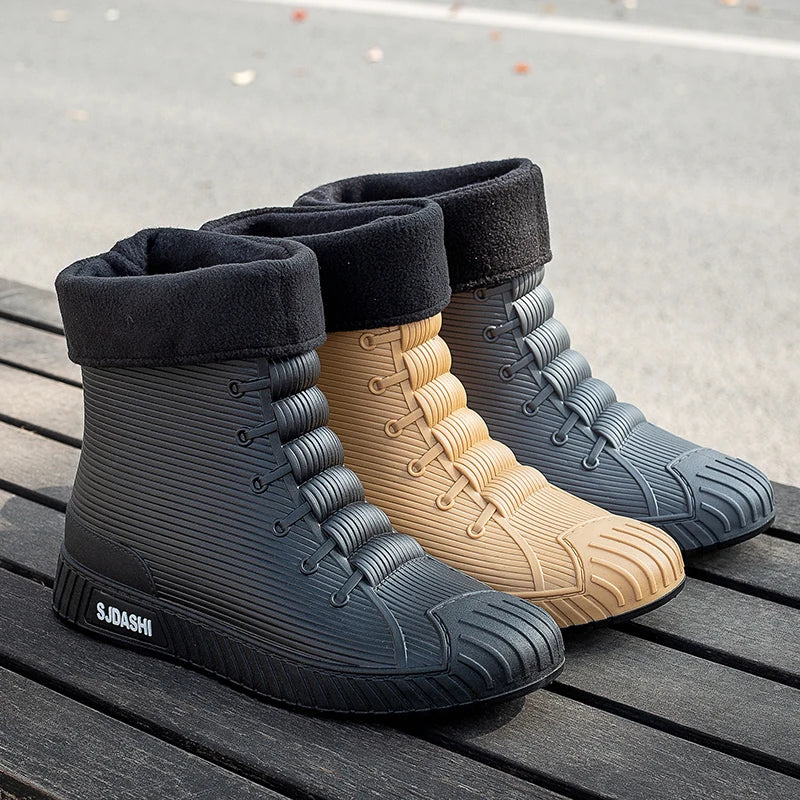 Versatile Casual Short-barreled Waterproof Shoes Men Women Lined With Fleece Warmth Anti-slip Wear-resistant Outdoors Rain Boots - Wild Frontier Gear LLC