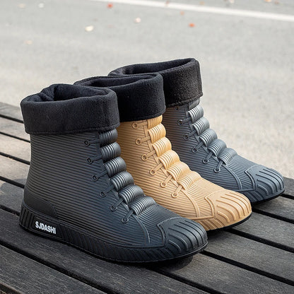 Versatile Casual Short-barreled Waterproof Shoes Men Women Lined With Fleece Warmth Anti-slip Wear-resistant Outdoors Rain Boots - Wild Frontier Gear LLC