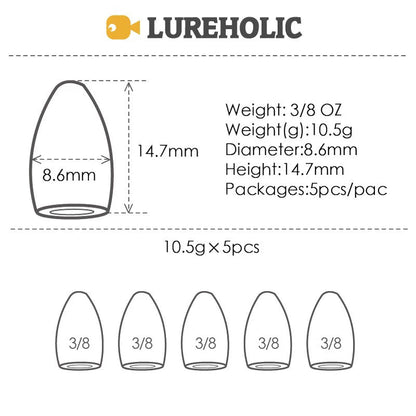 Lureholic Texas  Tungsten Sinkers Flipping Worm 1/16-2 OZ Bullet Weights Columnar 3.5-56g Bass Fishing Lures Accessories Wild Frontier Gear LLC