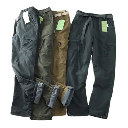 Mens Windproof Waterproof Cargo Pants Fleece Warm Thick Military Tactical Cotton Trousers Men Outdoor Multi Bag Camping Pants
