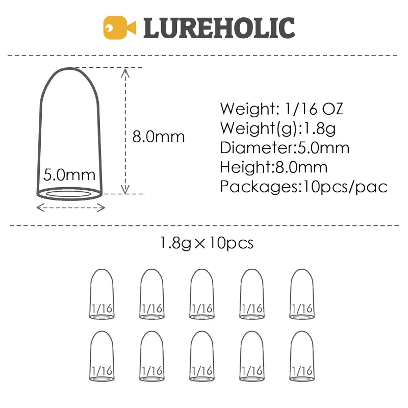 Lureholic Texas  Tungsten Sinkers Flipping Worm 1/16-2 OZ Bullet Weights Columnar 3.5-56g Bass Fishing Lures Accessories Wild Frontier Gear LLC