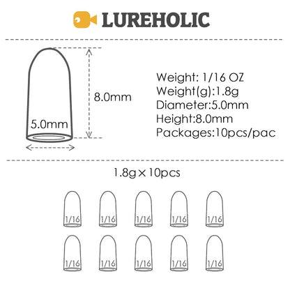 Lureholic Texas  Tungsten Sinkers Flipping Worm 1/16-2 OZ Bullet Weights Columnar 3.5-56g Bass Fishing Lures Accessories Wild Frontier Gear LLC