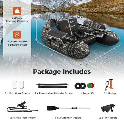 Inflatable Fishing Float Tube w/Adjustable Straps & Storage Pockets & Fish Ruler Wild Frontier Gear LLC