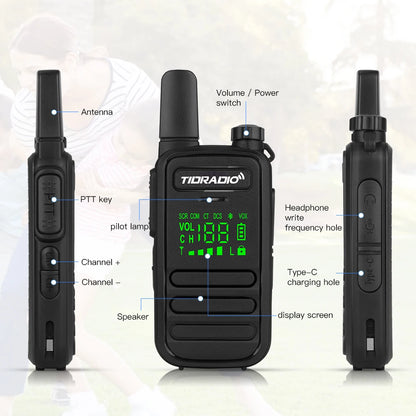 TIDRADIO 2pcs TD-M11 Mini Walkie Talkie FRS Long Range Rechargable Portable Kids Two Way Radio Type-C Charger for Camping Trip