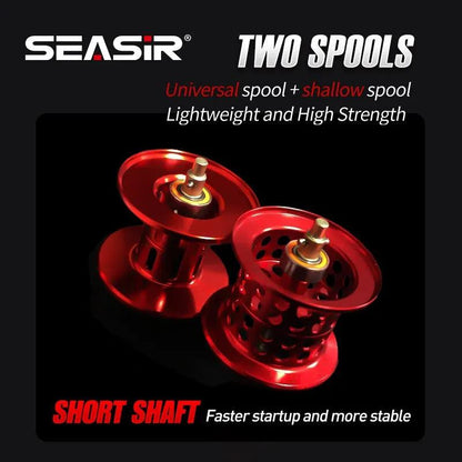 Seasir Ultra-Light Carbon Baitcasting Fishing Reel with Hybrid Ceramic Bearings and Dual Spools - 7.3:1 Gear Ratio for Seawater and Freshwater Fishing - Wild Frontier Gear LLC