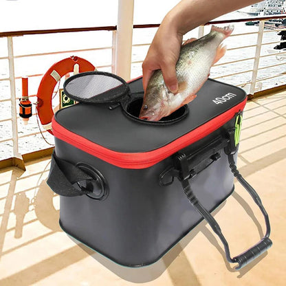 Portable EVA Thicken Waterproof Zipper Fishing Box Portable Folding Bag for Live Fish Bucket, Fishing Tackle with Shoulder Strap - Wild Frontier Gear LLC