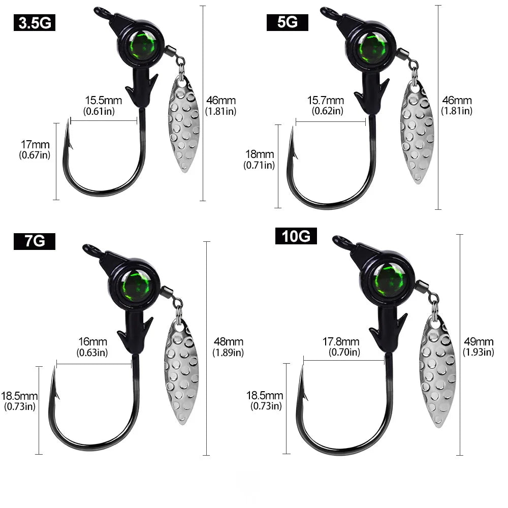 3pcs Jig Head Hook 3.5g 5g 7g 10g Fishing Hook Rotating Sequins Jig Lure Metal Spoons Hard Baits For Soft Worm Fishing Tackle