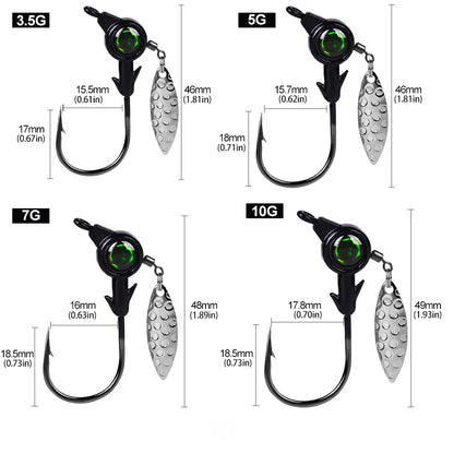 3pcs Jig Head Hook 3.5g 5g 7g 10g Fishing Hook Rotating Sequins Jig Lure Metal Spoons Hard Baits For Soft Worm Fishing Tackle