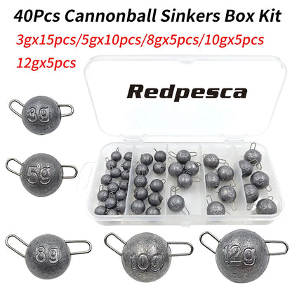 50/40/35 Cannonball Fishing Weights Sinkers Quick Set Up Jig Head Ball Sinker Cheburashka Weight for Bass Trout Pike Perch Pesca Wild Frontier Gear LLC