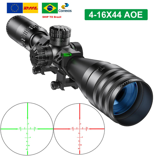 Tactical 4-16x44 AOE Riflescope Hunting Scopes Tactical Airsoft Luneta Para Rifle De Caça Red Green Illuminated Sight Sniper
