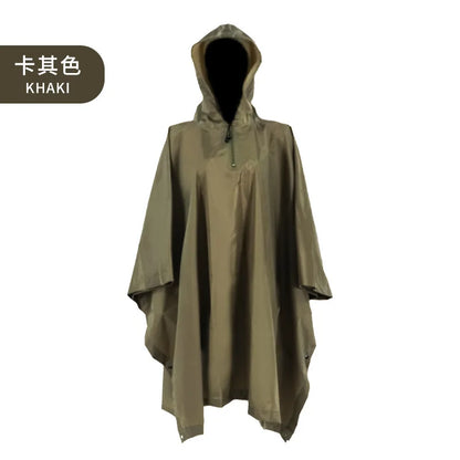 Polyester Twill Camouflage Raincoat, 3 in 1, Floor Mat, Outdoor, Hiking, Camping, Cape Style, 210T