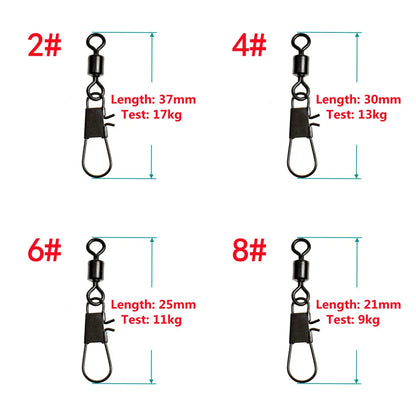 50pcs Fishing Swivels Interlock Snap Pin Ball Bearing Swivel Rolling Solid Rings Connector
