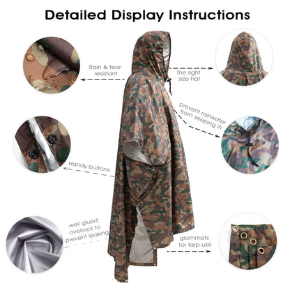 3 In 1 Outdoor Military Waterproof Raincoat Rain Coat Men Raincoat Women Awning From The Rain Motorcycle Rain Poncho Picnic Mat