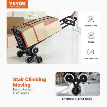 VEVOR 460 lbs Stair Climbing Cart Folding Hand Truck Dolly with Handle 6 Wheels & 2 Elastic Ropes for Shopping Moving Warehouse Wild Frontier Gear LLC