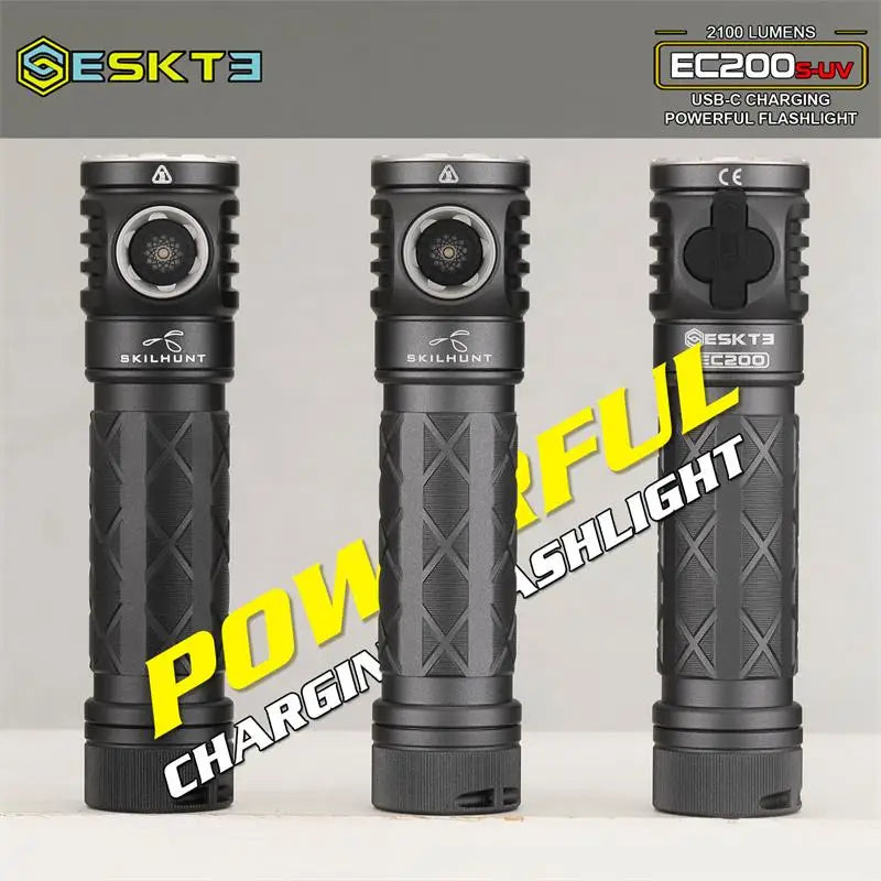 Skilhunt ESKTE EC200S-UV 2100 lumens White and UV 365nm beam USB-C Rechargeable Powerful EDC flashligh Wild Frontier Gear LLC
