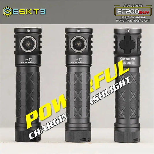 Skilhunt ESKTE EC200S-UV 2100 lumens White and UV 365nm beam USB-C Rechargeable Powerful EDC flashligh Wild Frontier Gear LLC