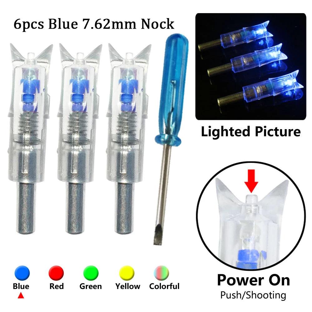 5/6pcs Archery LED Lighted Nocks Fit 7.6mm Universal Arrow Shaft Glowing Tail Carbon Crossbow Bolts Hunting Shooting Accessories - Wild Frontier Gear LLC