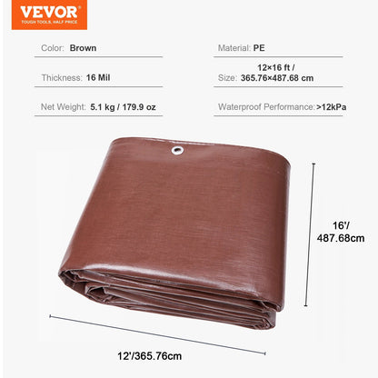 VEVOR Heavy Duty Tarp 16 Mil Thick  Waterproof Tear Proof Poly Plastic Tarps Cover  Multi-Purpose Outdoor Tarpaulin for Truck Wild Frontier Gear LLC