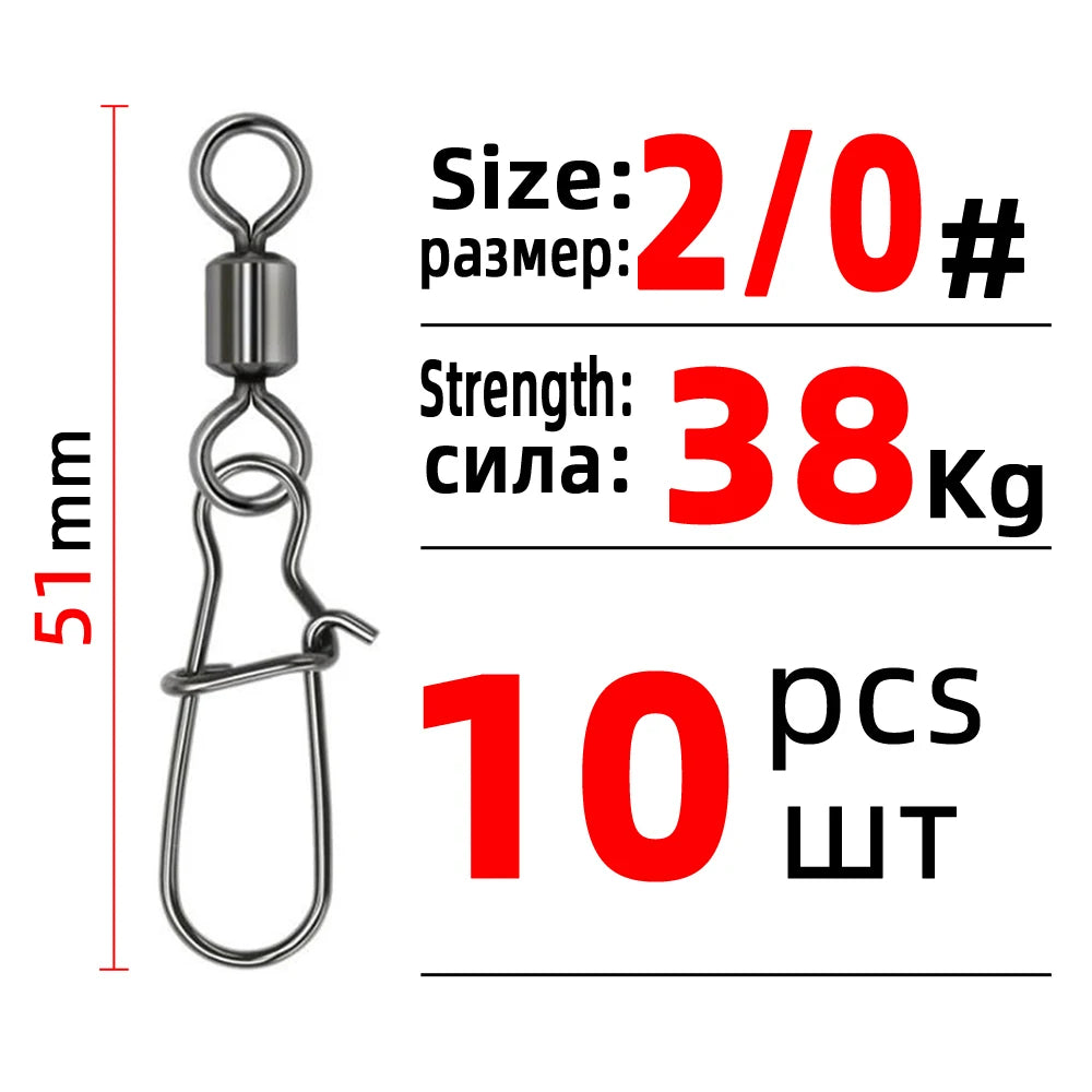 DNDYUJU 10 To 50X Fishing Swivel Snap Pin Bearing Rolling Swivel Stainless Steel Snap Fishing Connector Fishhook Lure Tools