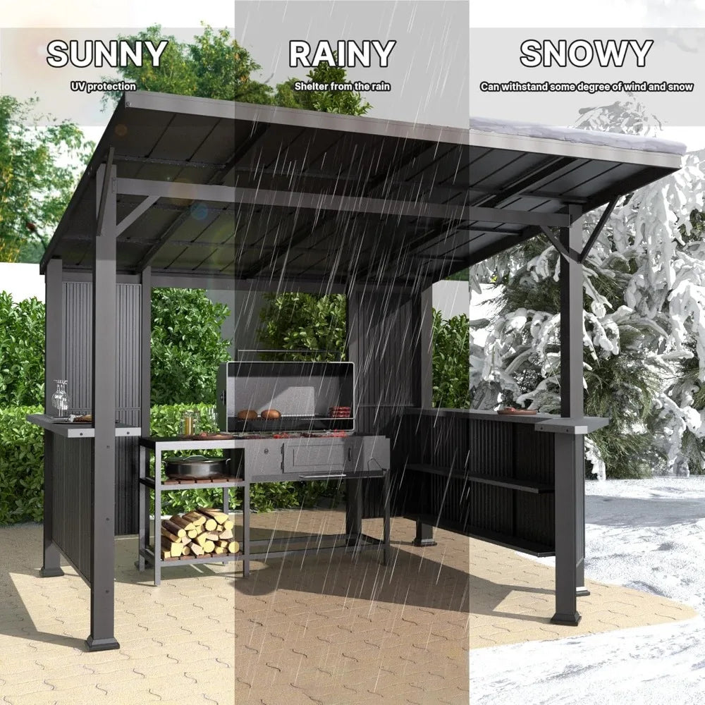 10x10 FT hardtop barbecue pavilion with iron sloping roof, side frame and extended countertop, durable barbecue shed Wild Frontier Gear LLC