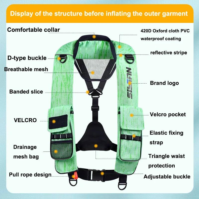 Automatic inflatable life jacket for adult swimming, water sports life jacket, automatic and manual - Wild Frontier Gear LLC