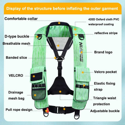 Automatic inflatable life jacket for adult swimming, water sports life jacket, automatic and manual - Wild Frontier Gear LLC