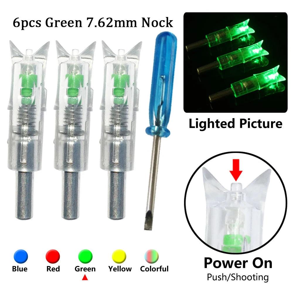 5/6pcs Archery LED Lighted Nocks Fit 7.6mm Universal Arrow Shaft Glowing Tail Carbon Crossbow Bolts Hunting Shooting Accessories - Wild Frontier Gear LLC