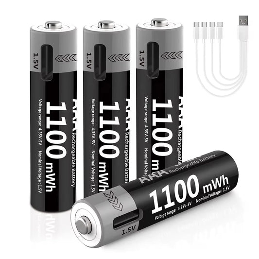 MATOV 1.5V AAA USB Li-ion Rechargeable Battery Aaa 1.5V 1100mWh Lithium Batteries with 4-in-1 Cable for Toys Camera Flashlight Wild Frontier Gear LLC