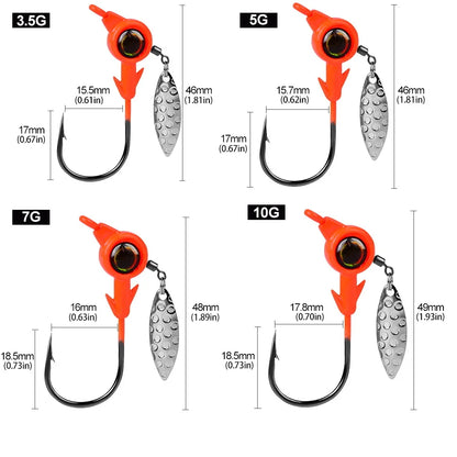 3pcs Jig Head Hook 3.5g 5g 7g 10g Fishing Hook Rotating Sequins Jig Lure Metal Spoons Hard Baits For Soft Worm Fishing Tackle